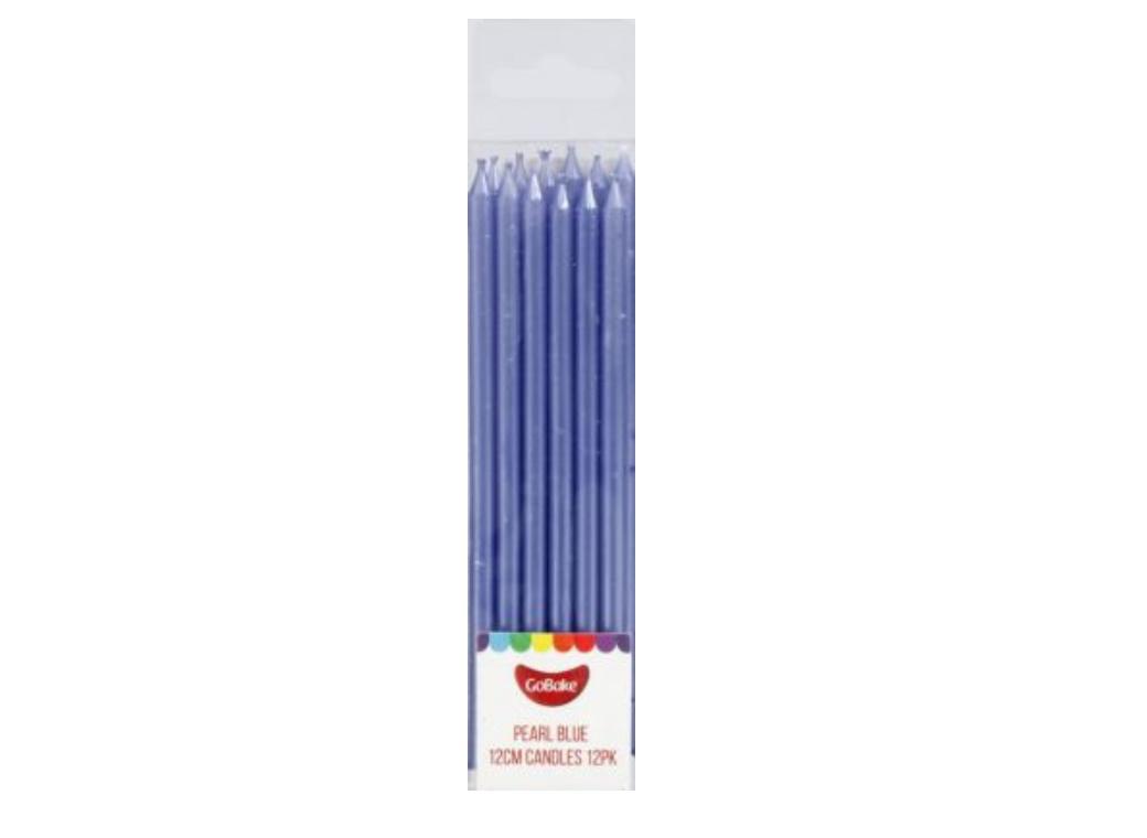 Tall Candles Pearl Blue 12pk