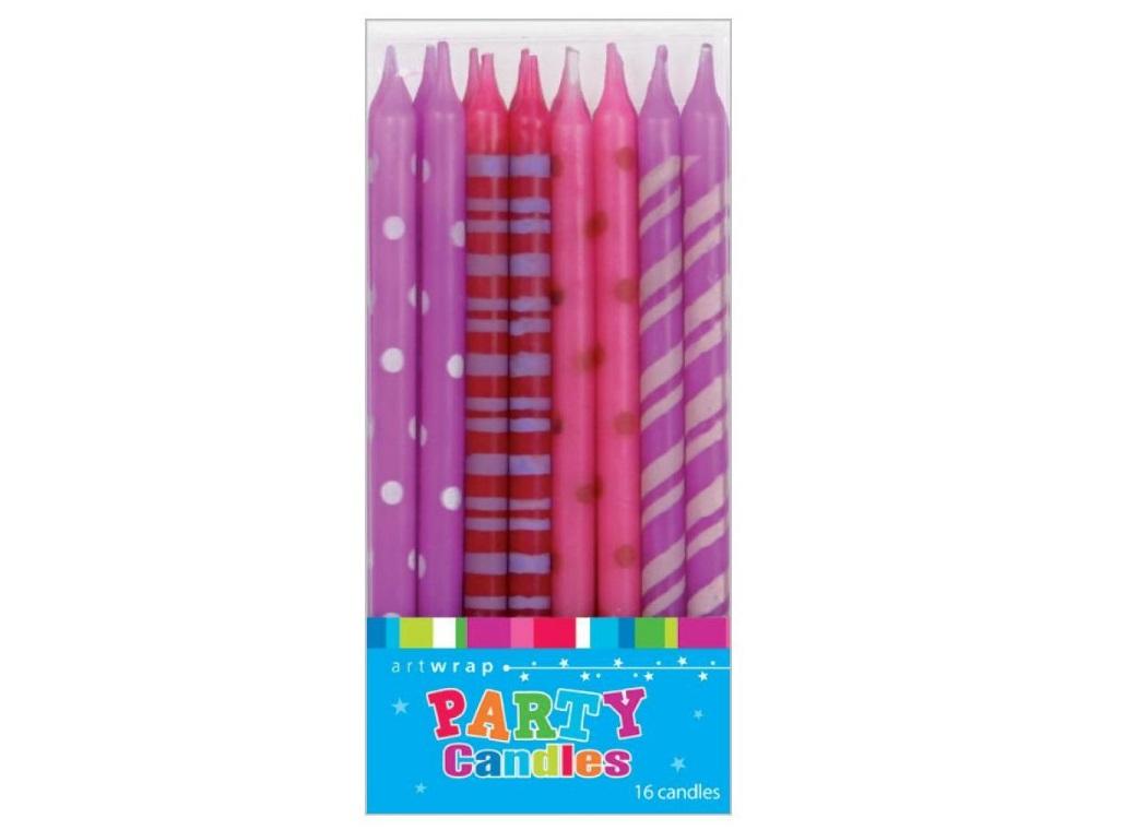 Tall Party Candles 16pk - Pinks