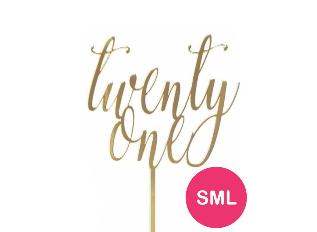 Twenty One Script Gold Cake Topper - Small