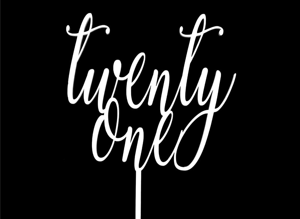 Twenty One Script Cake Topper - White