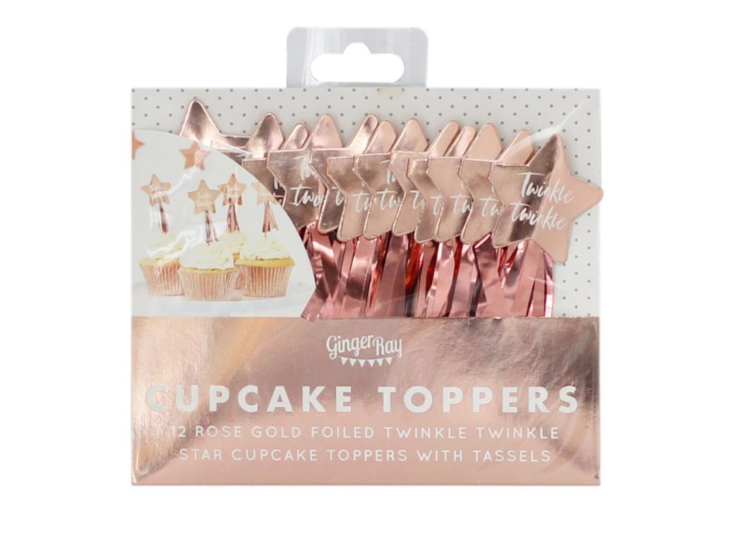 Twinkle Twinkle Rose Gold Cupcake Toppers 12pk