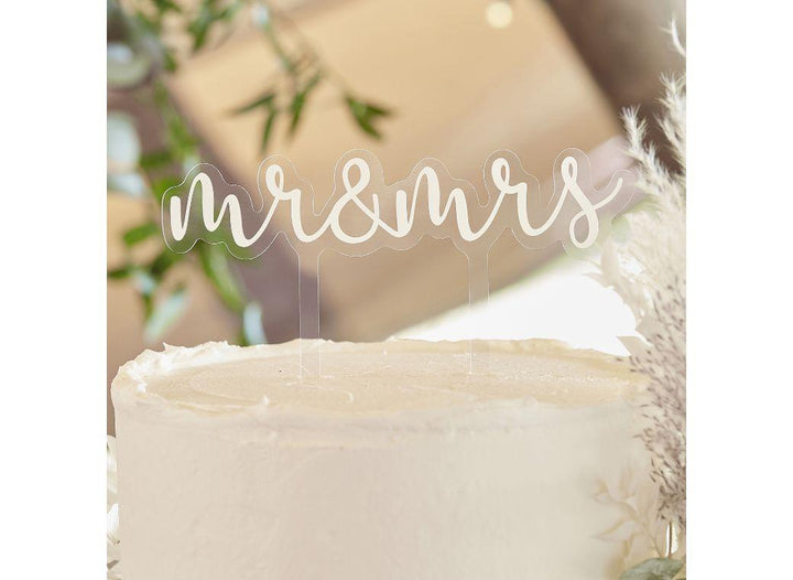 White Script Mr & Mrs Cake Topper