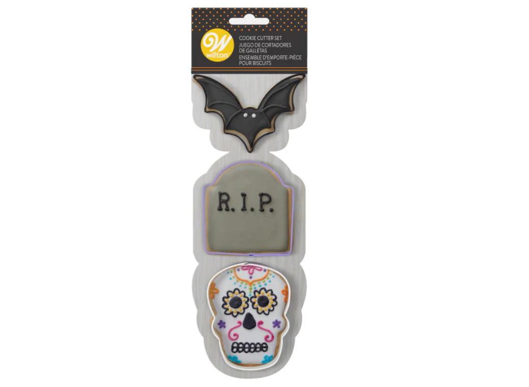 Wilton Skull Tombstone Bat 3pce Cookie Cutter Set